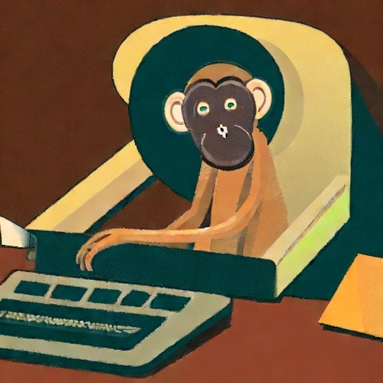 A monkey typing on a computer