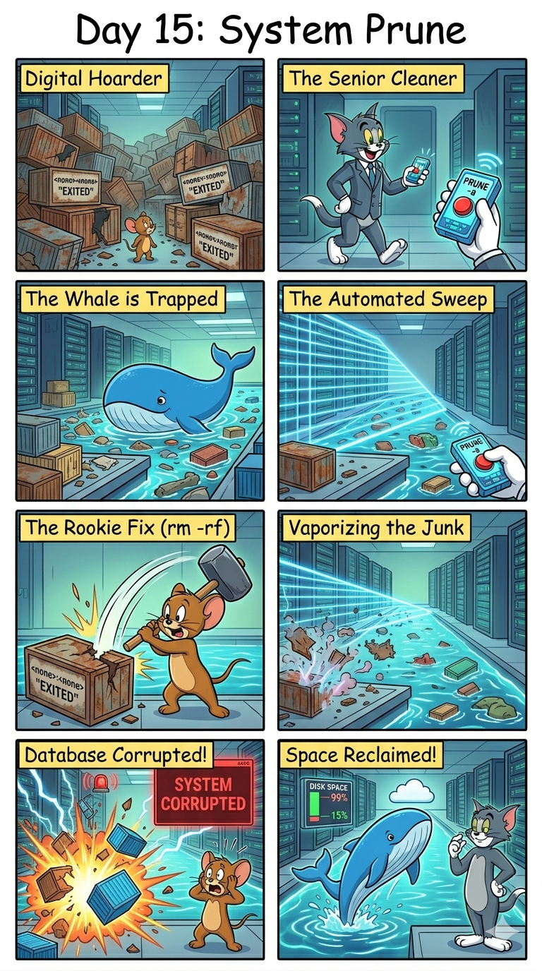 Day 15: The Digital Hoarder — Troubleshooting “No Space Left on Device” & Zombie Volumes.