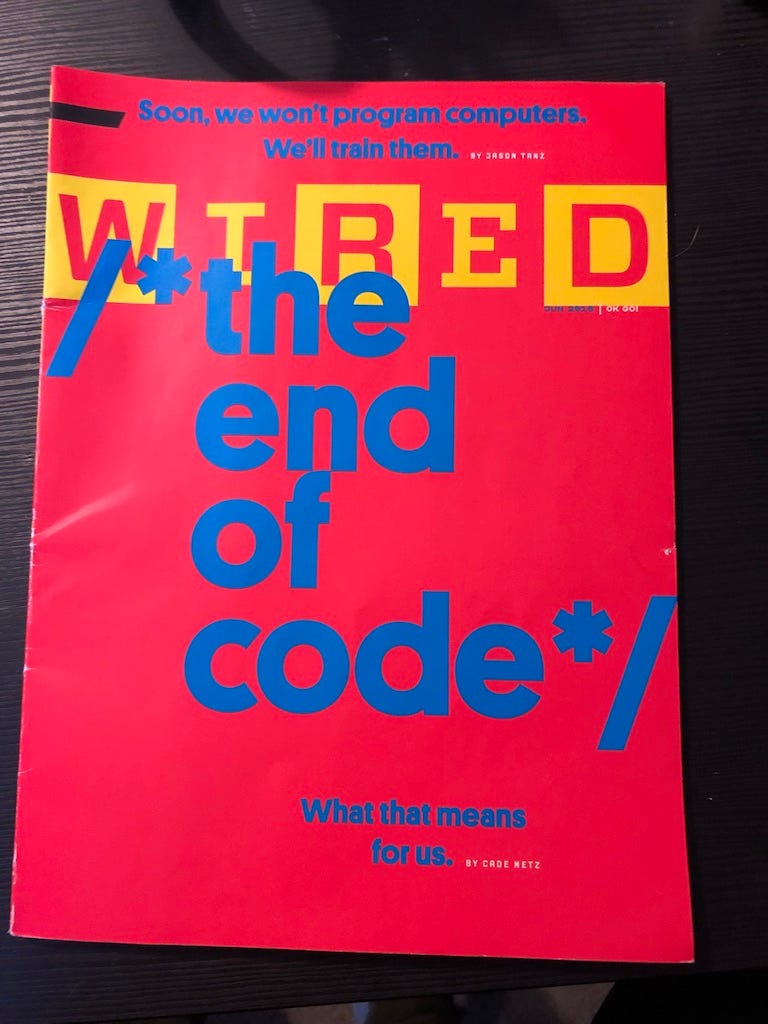 Wired magazine with a cover photo that reads, "The end of code"