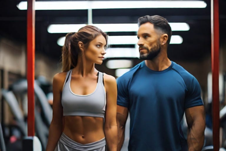 A man and a woman in the gym