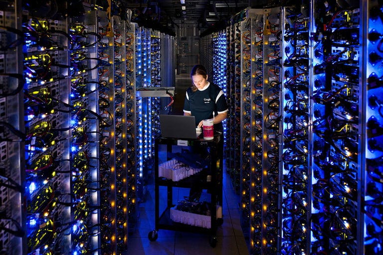 A Google engineer replacing a server in a Google Data Center