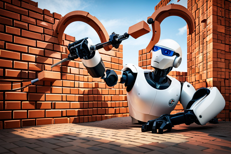 Robot building a brick wall