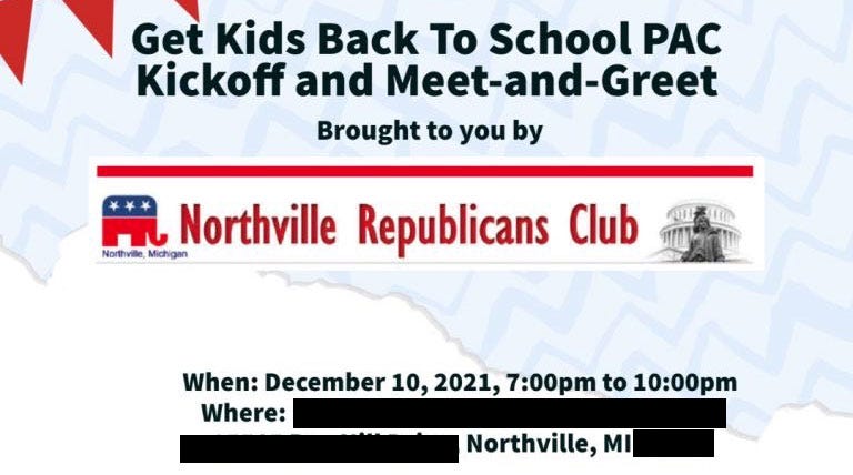 Promotional graphic for a GKBTS PAC kickoff & meet-n-greet event last December being officially sponsored by the Northville Republican Club