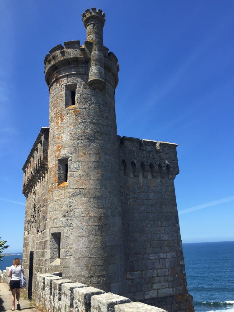 A large tower of the castle in Baiona, Spain