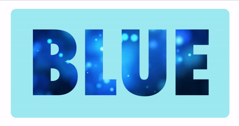 The word blue with a video of particles playing in the background.