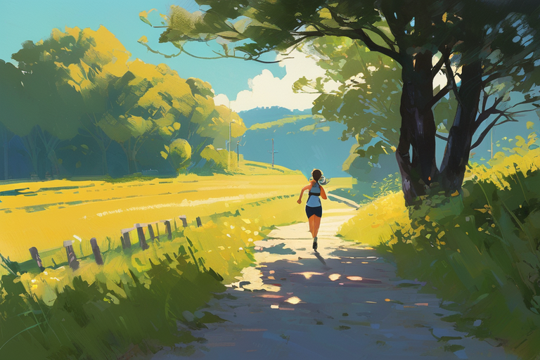 Girl running on a trail in the countryside
