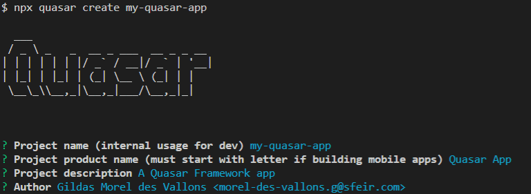 Initialisation du projet Quasar