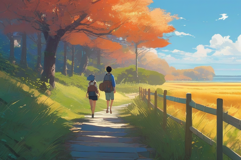 Pair of teens going for a walk on a trail
