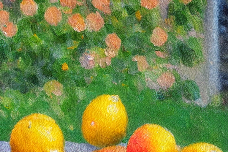 Impressionist painting of lemons on a table