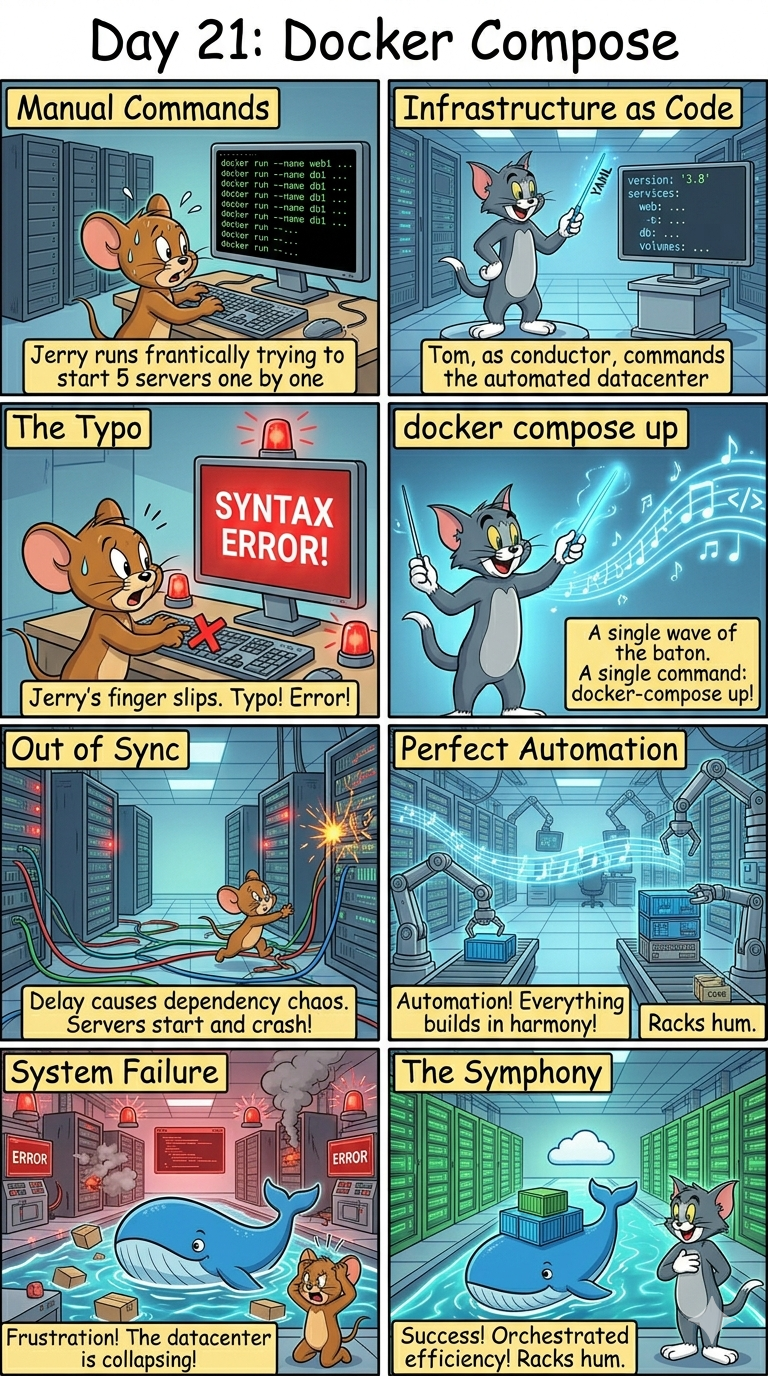 Day 21: The Conductor of the Orchestra — Introduction to Docker Compose and YAML.