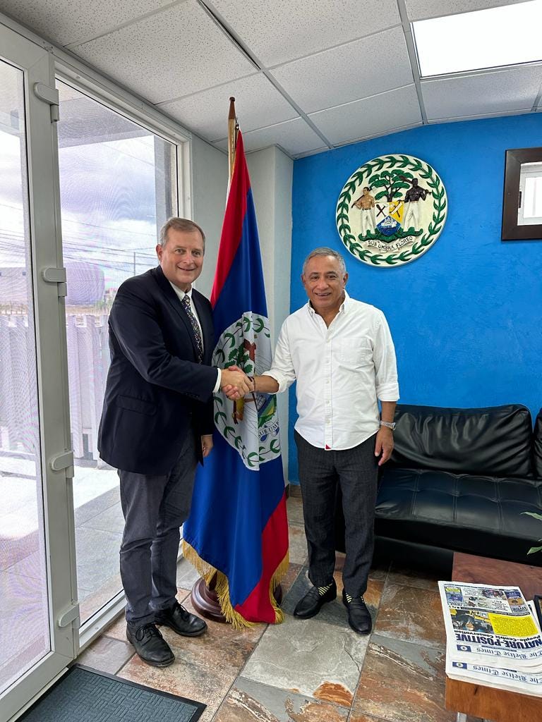 Attorney Joel Nagel of Caye Bank and Prime Minister John Briceño Meeting 2023