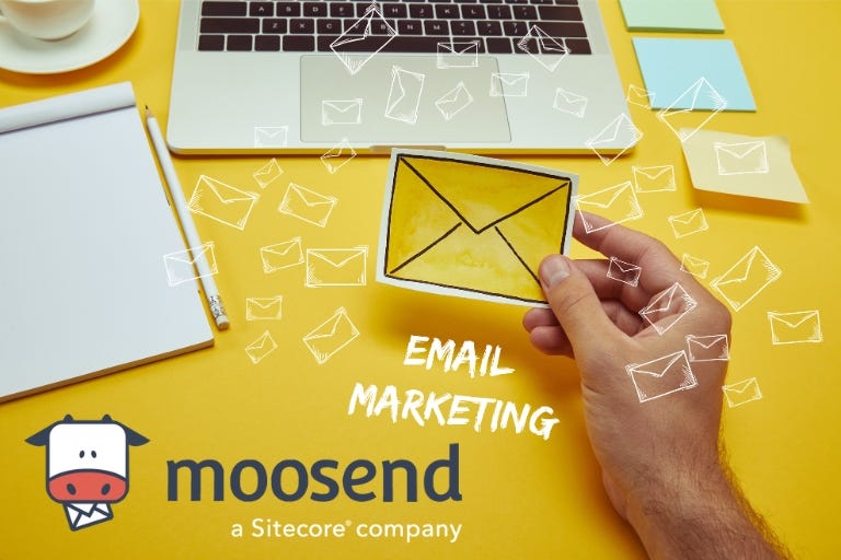 picture of a person email marketing with Moosend Yellow Background