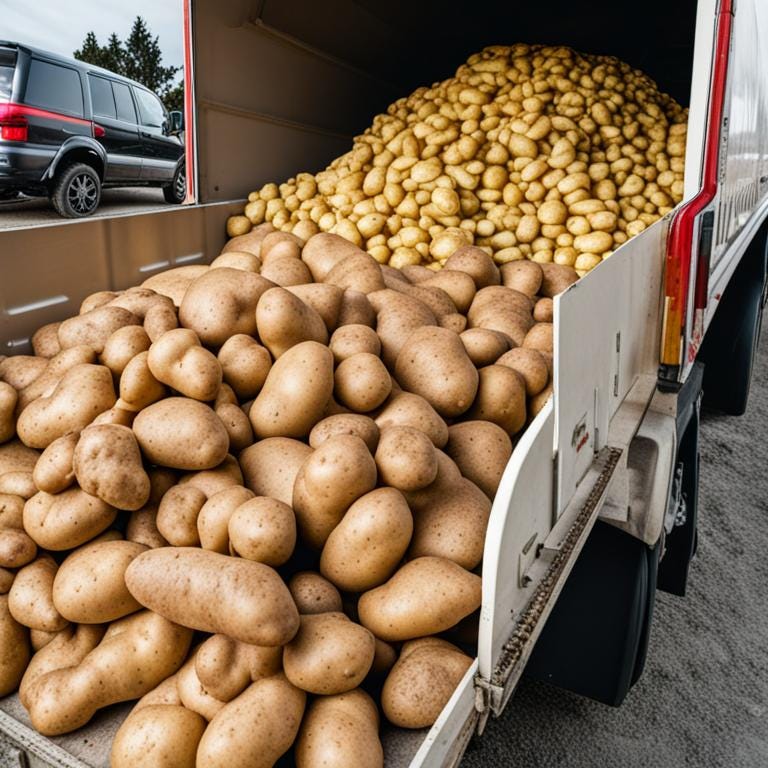 A truck loaded with potatoes