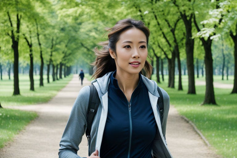 A woman jogging in a park.