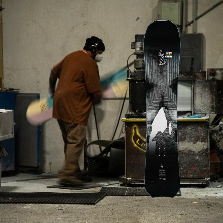 Lib Tech snowboard maker in the factory.