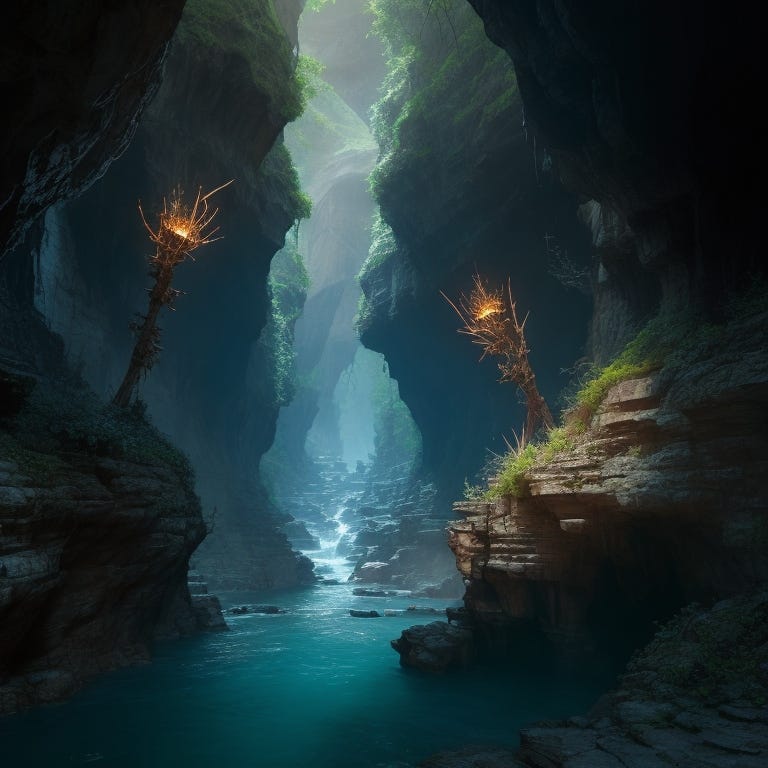 AI generated picture of watery canyon.