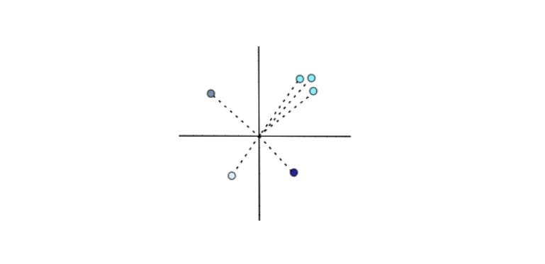 Several vectors on a 4-quadrant graph.