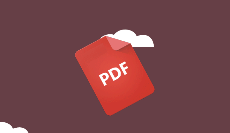 Ícone representando arquivo PDF cai do céu em cima de uma lápide com a inscrição R I P.