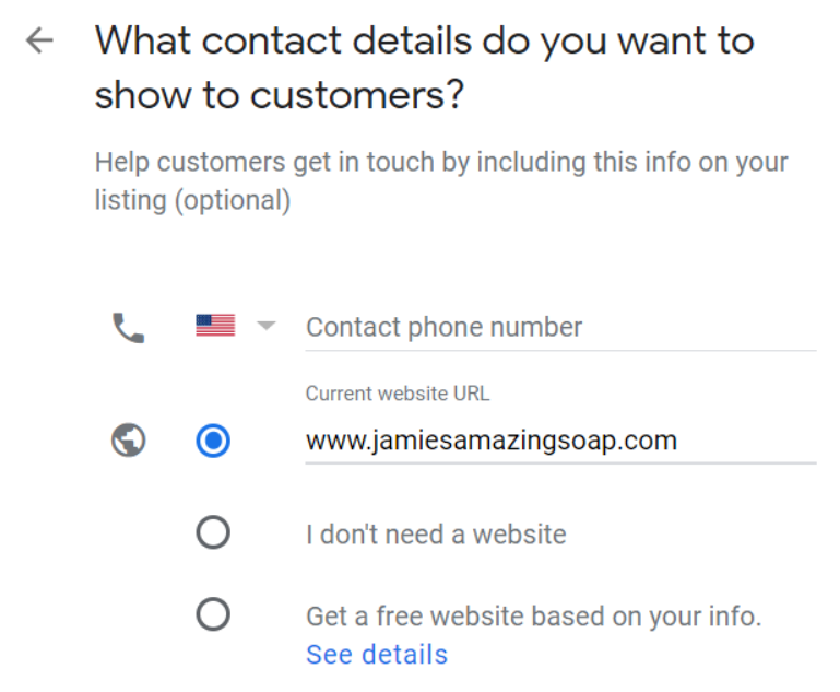 add your details on google my business