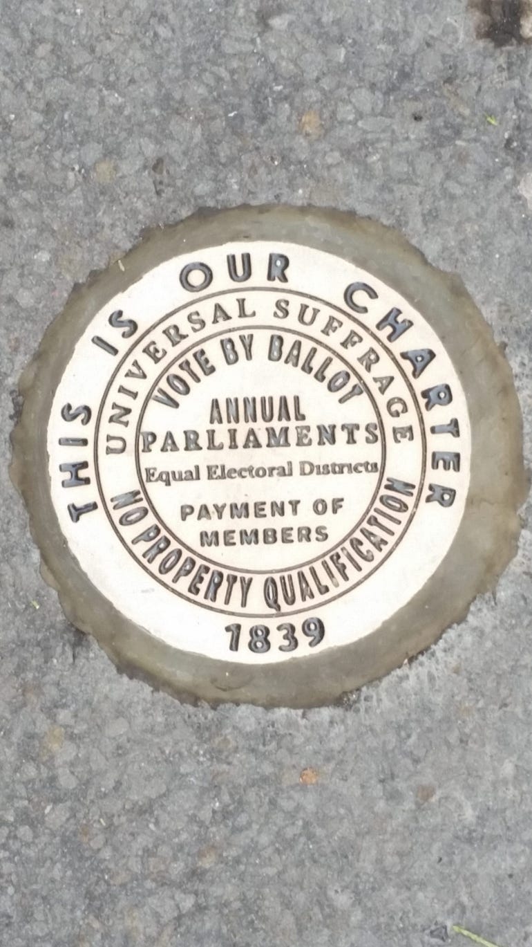 A plaque listing the main demands of the People’s Charter