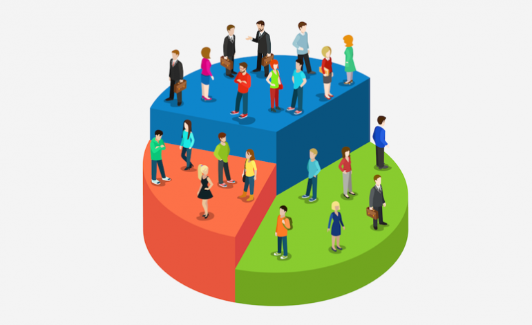 Visualization of customers segmented on pie chart