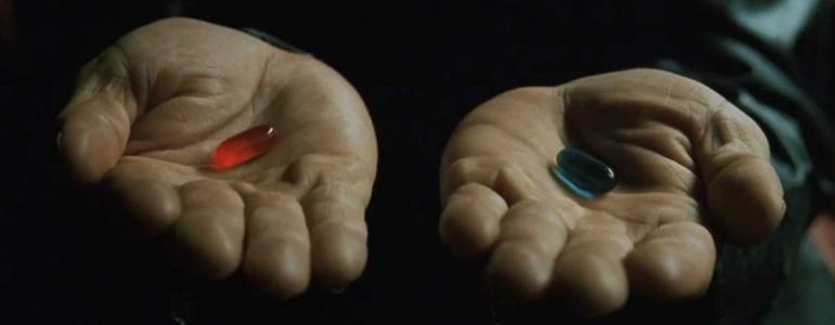 red pill & blue pill, entrepreneurship is red pill, escape the matrix https://www.wealthtriumph.com/red-pill-entrepreneurship/