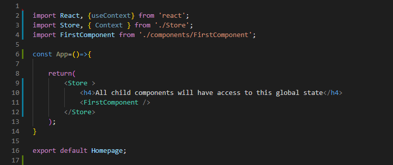 Adding a react store component to a web application (in this case within App.js).