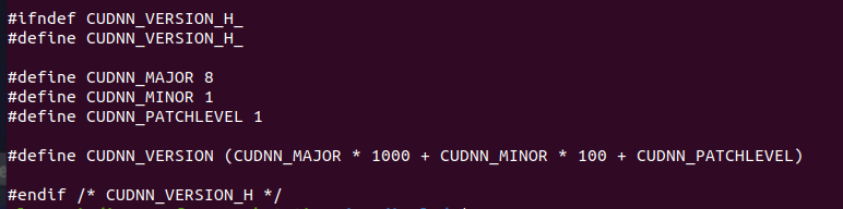 cudnn version file content showing cudnn version