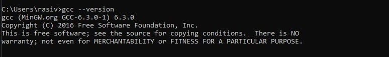 checking whether gcc is installed or not — “gcc  — version”