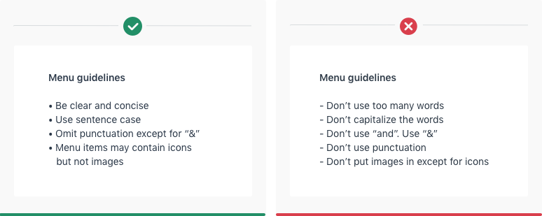 Menu guideline examples