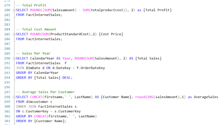 SQL queries for Analysis