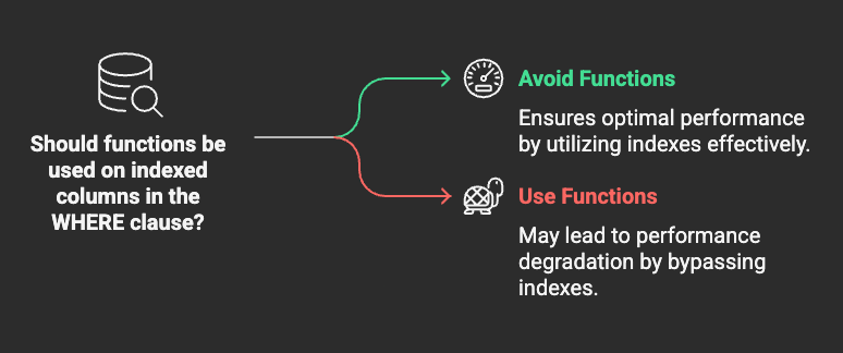 Avoid Functions on Indexed Columns in WHERE Clause for Optimal Performance