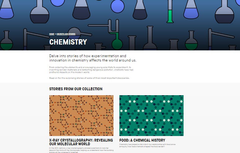 A screenshot of our Chemistry landing page — bringing together all our stories on Chemistry in one place