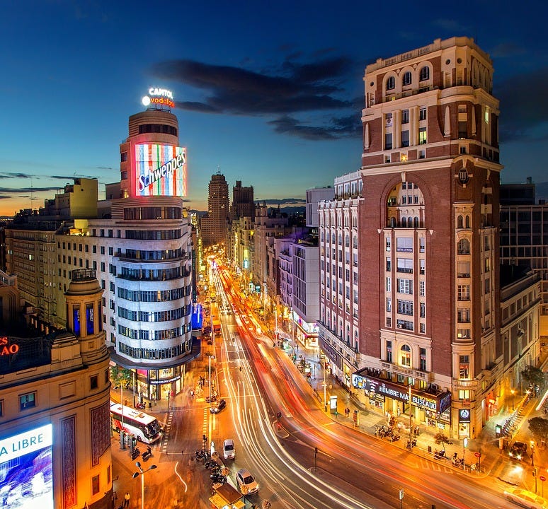 A Busy Street in Madrid, Spain