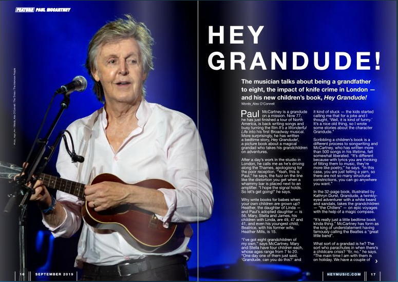 Paul McCartney appears in the September 2019 issue of Hey Mag