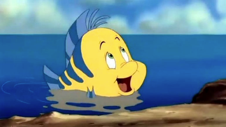Flounder, the fish, smiling happily.