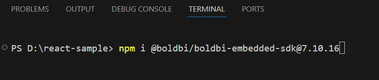Using the “npm install @boldbi/boldbi-embedded-sdk” Command to Install the Bold BI Embed SDK NPM Package