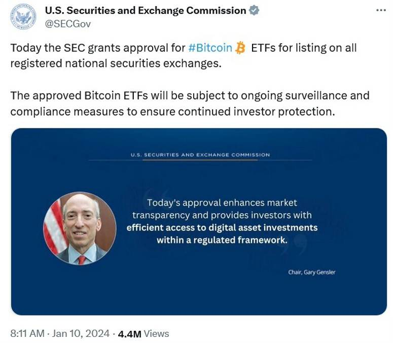 the fake-news tweet from @SECgov 1/9/24