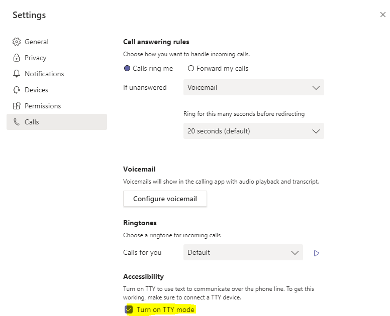 Microsoft Teams TTY