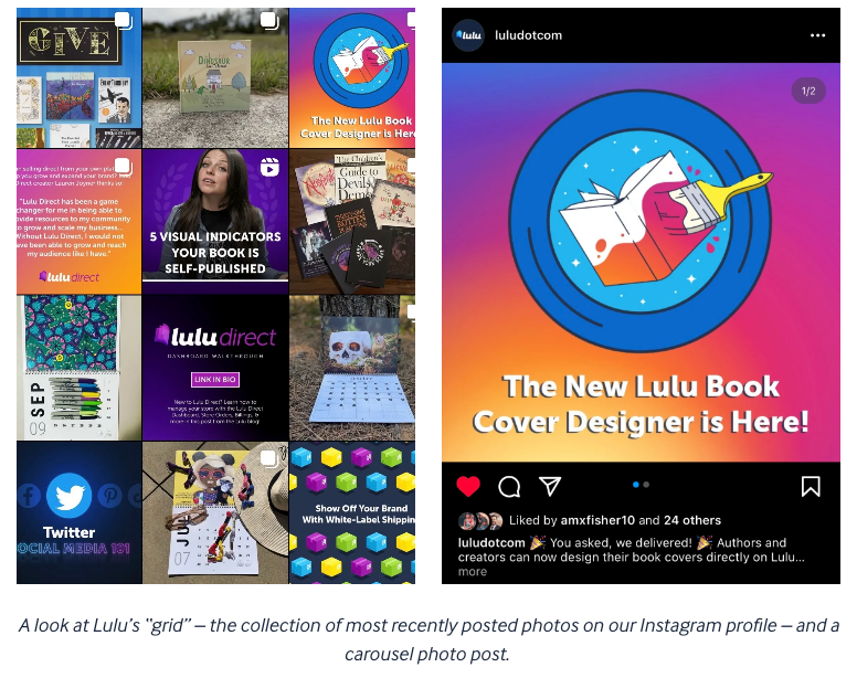 A look at Lulu’s “grid” — the collection of most recently posted photos on our Instagram profile — and a carousel photo post.