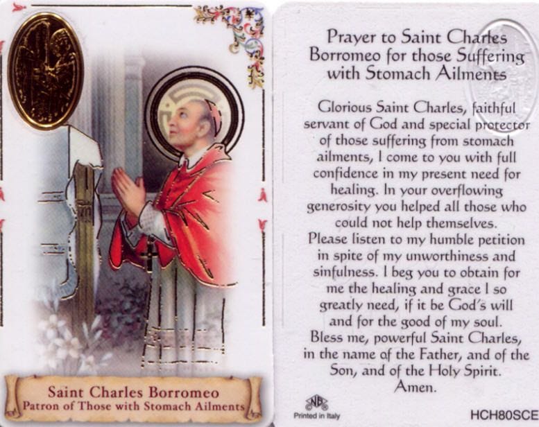 Saint St Borromeo Prayer Card For Those Suffering From Stomach Ailments