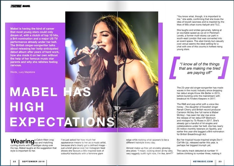 Mabel appears in the September 2019 issue of Hey Mag