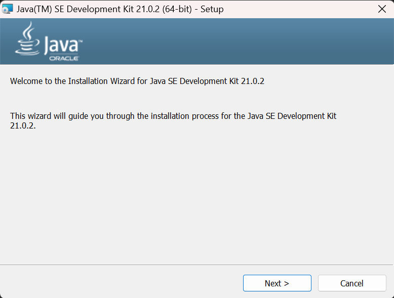 Java Installation Start Wizard