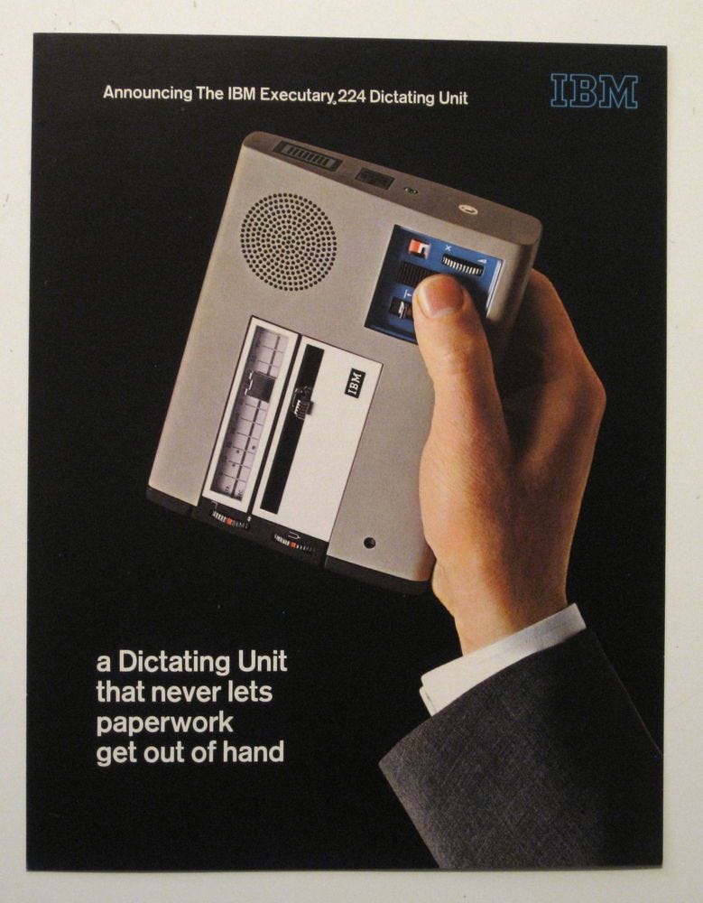 Vintage IBM ad of the IBM 224 Dictating Unit.