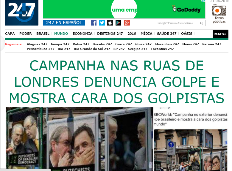 Brasil 247 divulga fake news sobre "campanha em Londres contra o 'golpe'"