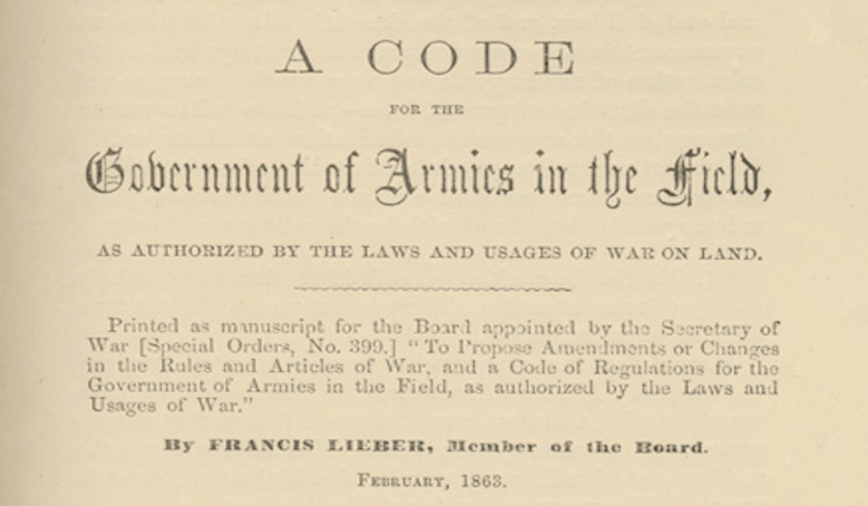 The front page of the Lieber Code