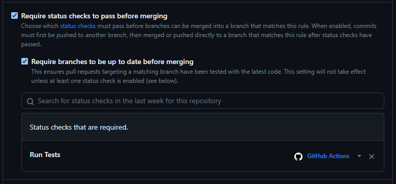 Branch protection rules showing the “Require branches to be up to date before merging” rule