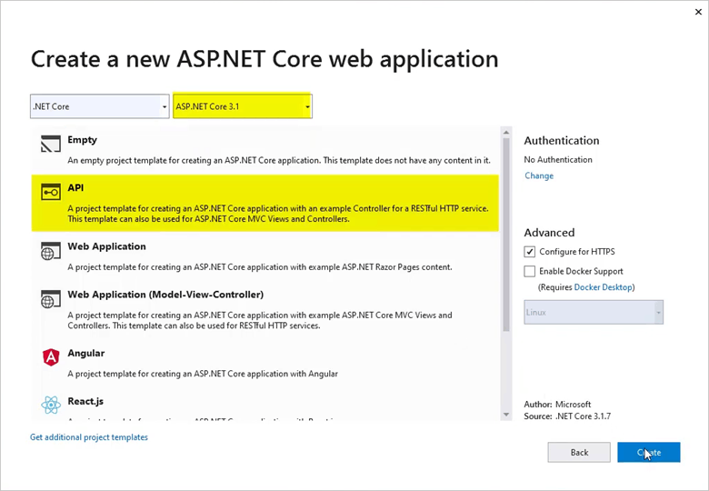 Create a new ASP.NET Core web application