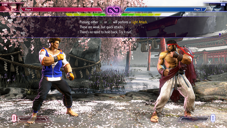 Street Fighter 6’s tutorial. It is a fight between Luke and Ryu.