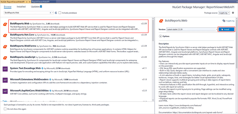 Install the BoldReports.Web Package